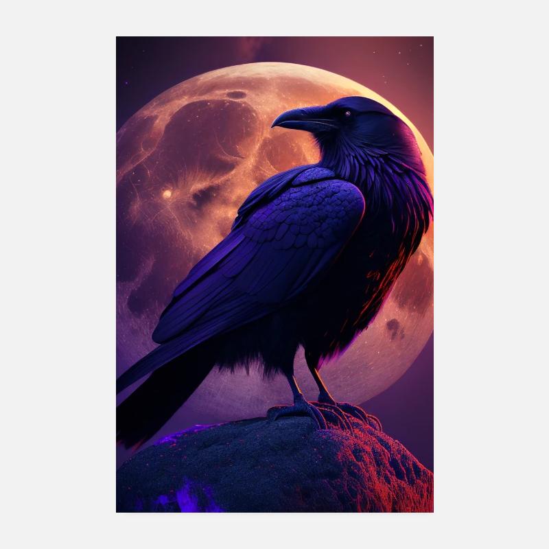 Raven Crow Bird Ravens Crows Moon Night Poster 8" x 12" (20x30 cm)