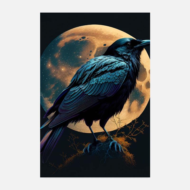 Raven Crow Bird Ravens Crows Moon Poster 8" x 12" (20x30 cm)