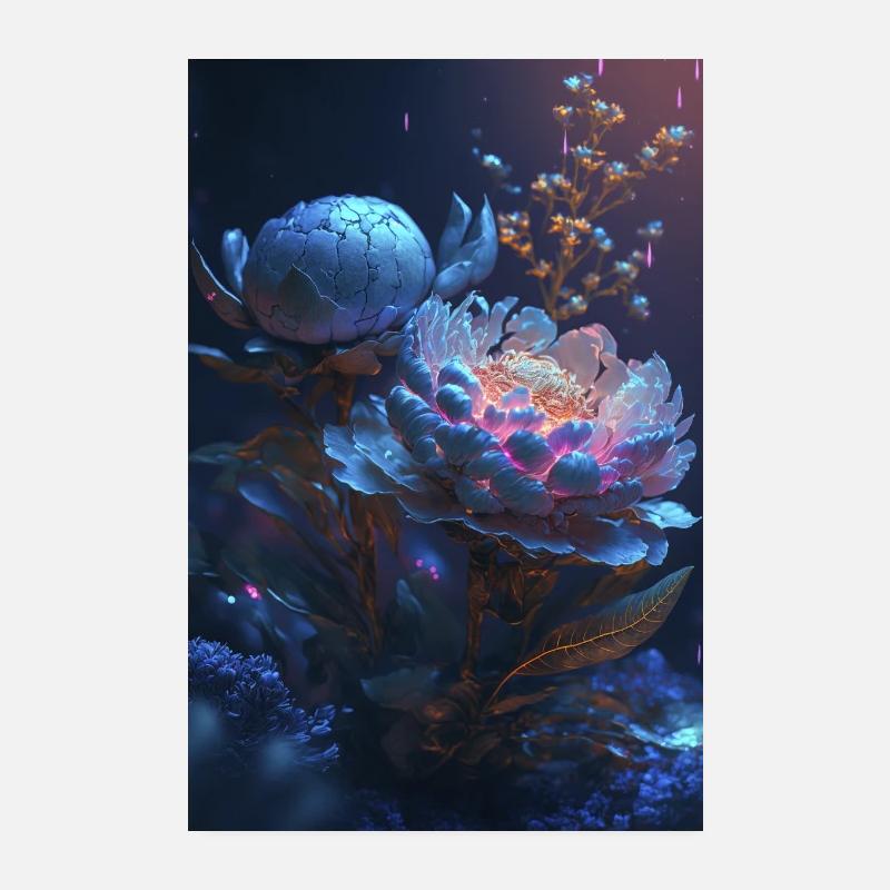 Neon Blume - Poster 20x30 cm - Weiß