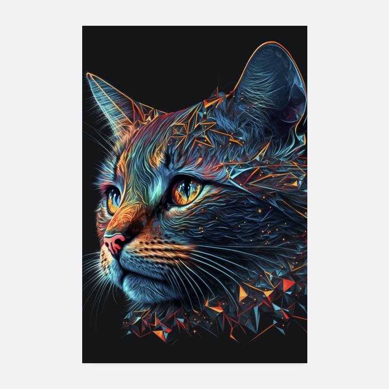 Chat néon - Poster 20 x 30 cm - blanc