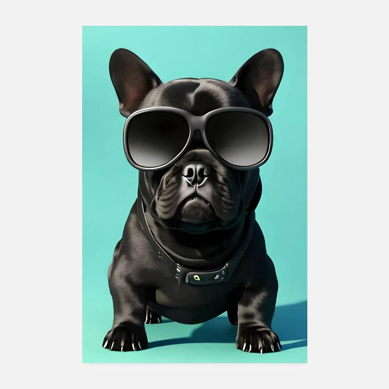 Mignon bouledogue noir avec des lunettes de soleil Poster 20 x 30 cm