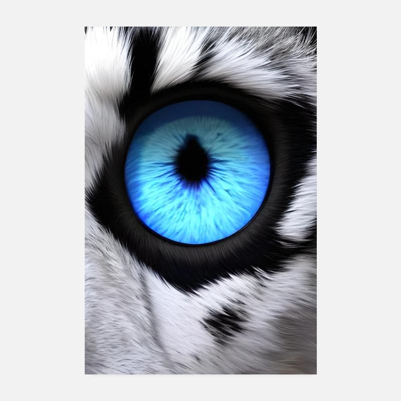 Lion noir et blanc aux yeux bleus ŒIL DROIT Poster 20 x 30 cm