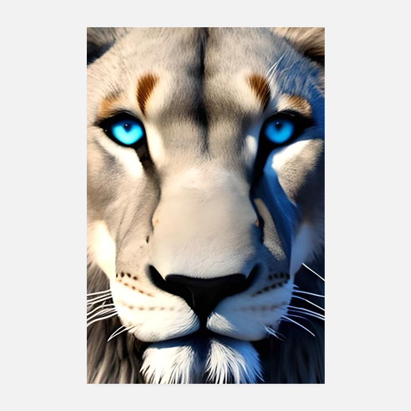 schwarz weißer Löwe mit blauen Augen Poster 20x30 cm