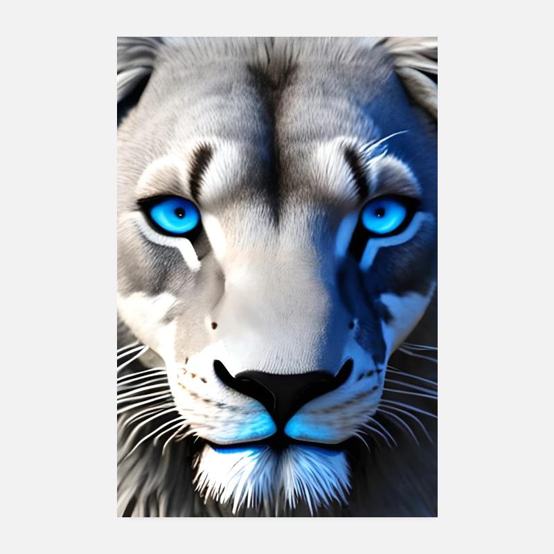 black and white lion with blue eyes Poster 8" x 12" (20x30 cm)