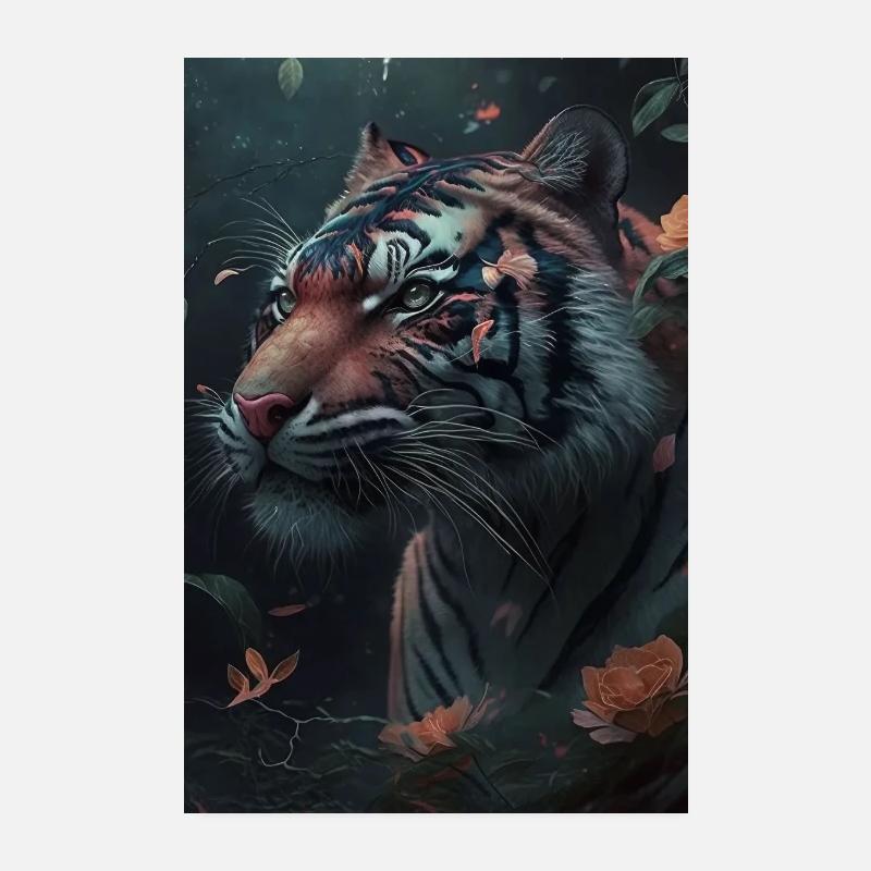 Un tigre avec des fleurs Édition Affiche Téléphone Poster 20 x 30 cm