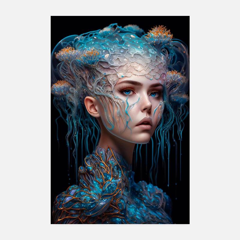 Dame Méduse 1 - Poster 20 x 30 cm - blanc