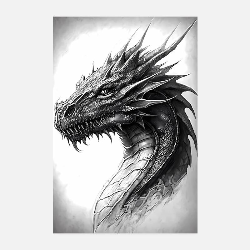 Realistic Dragon Drawing Poster 8" x 12" (20x30 cm)