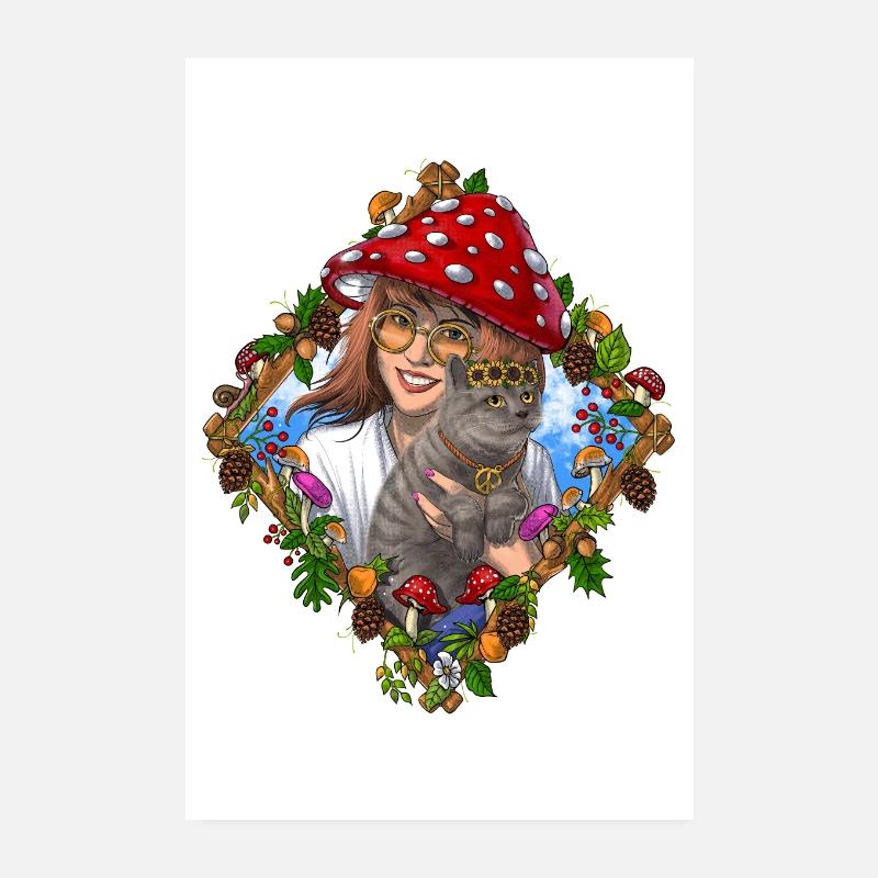 Chat champignon hippie Poster 20 x 30 cm
