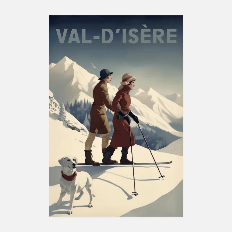 Affiche de ski vintage - Val d’Isère - Poster 20 x 30 cm - blanc