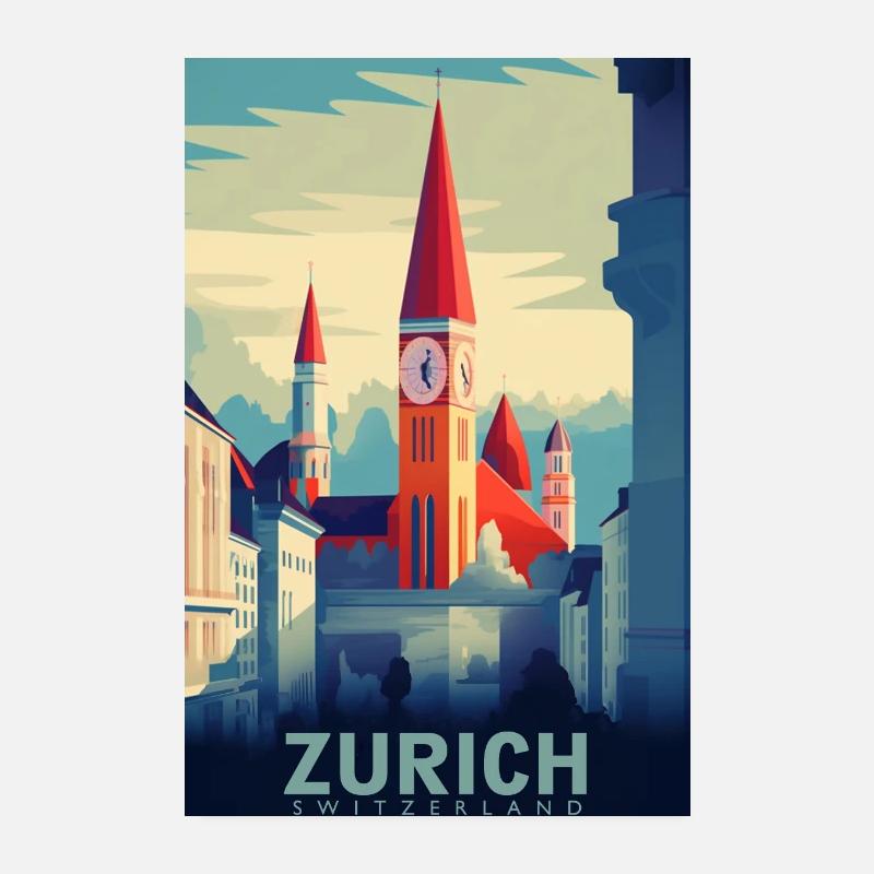 Affiche de voyage vintage - Zurich colorée Poster 20 x 30 cm