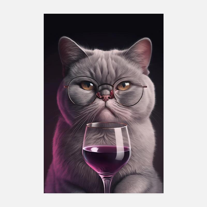 Affiche pour chat - British Shorthair Glasses and Wine Poster 20 x 30 cm