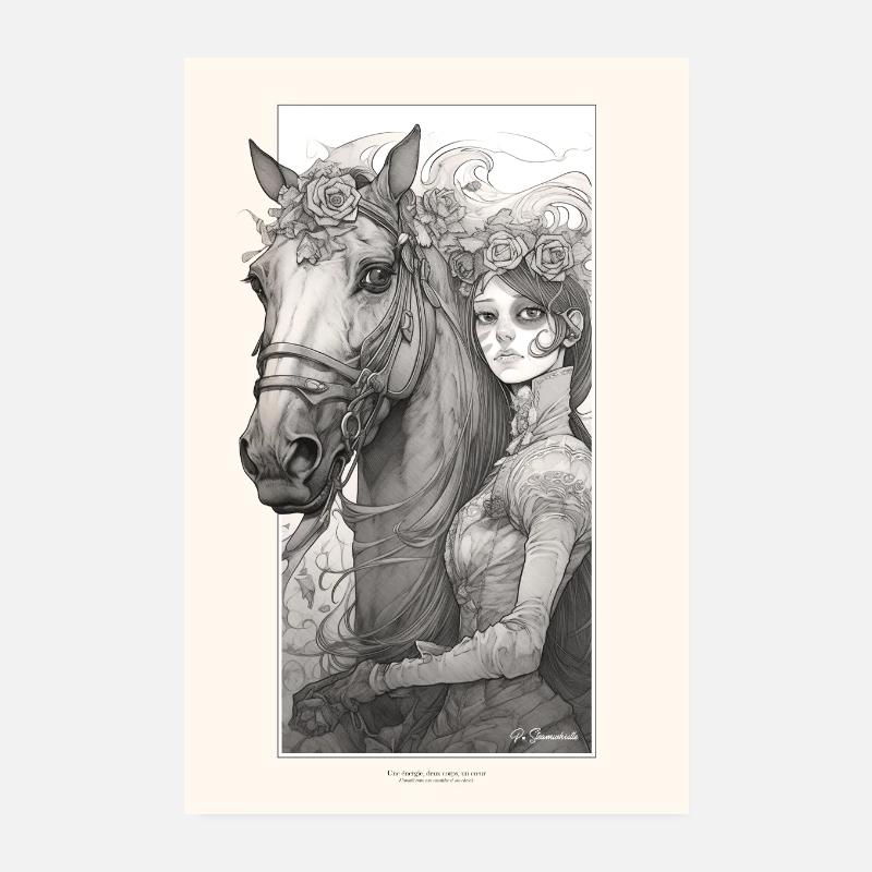 Cheval et Cavalière - Une énergie Poster 20 x 30 cm