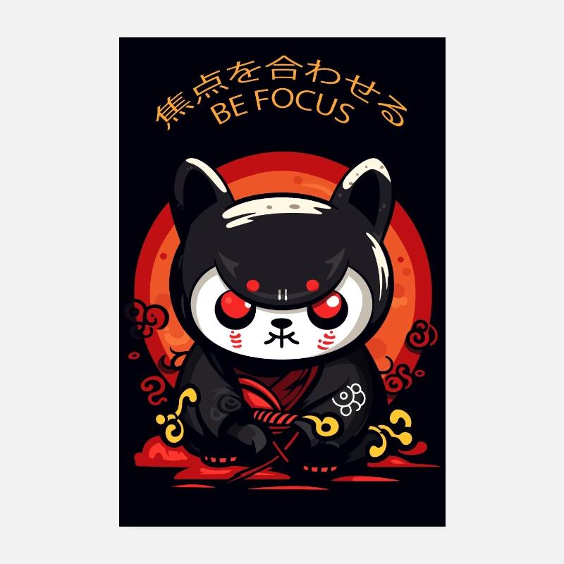 Poster lapin ninja : Be Focus, manga, motivation - Poster 20 x 30 cm - blanc