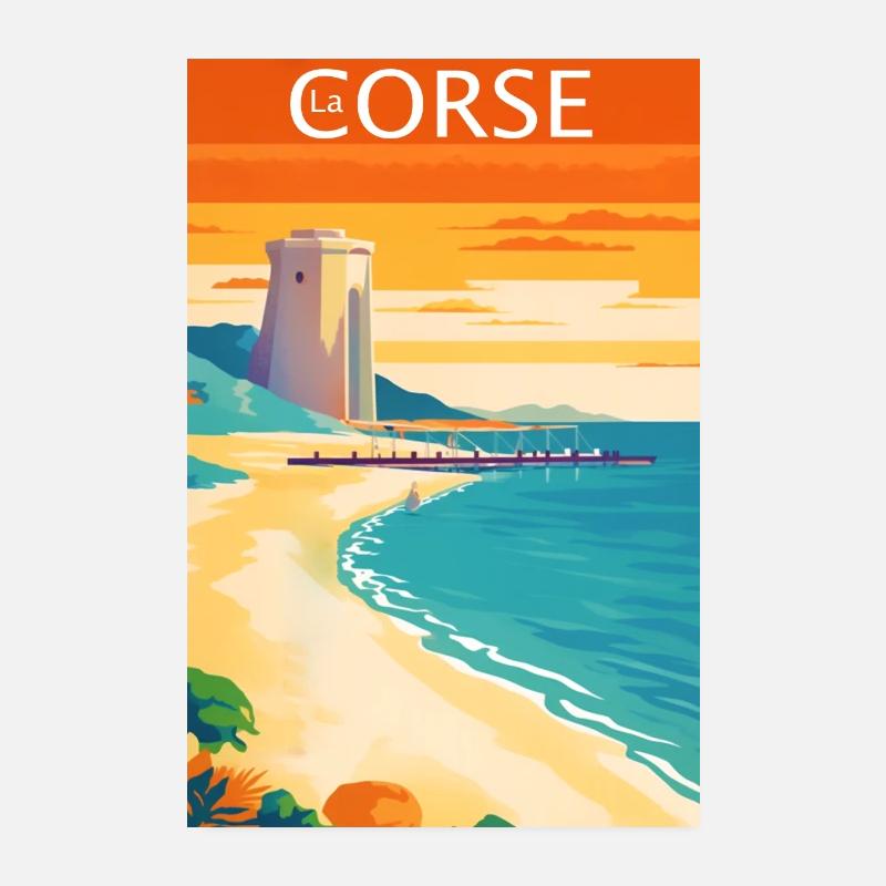 La Corse Plage rétro Poster 20 x 30 cm