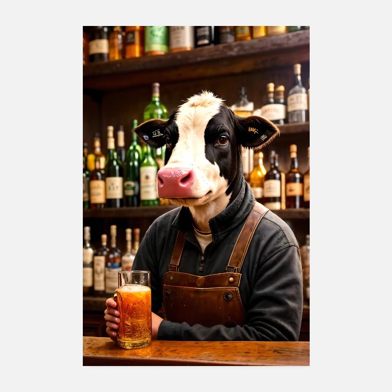 Kuh in einer Bar Poster 20x30 cm
