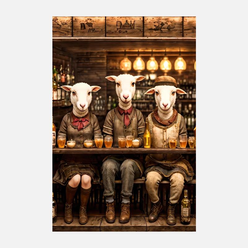 3 moutons dans un bar Poster 20 x 30 cm