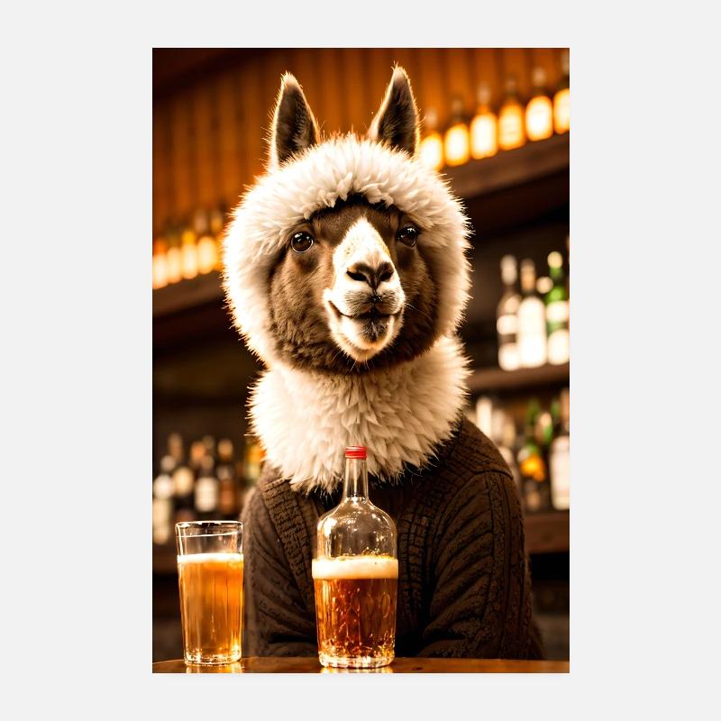 Alpaca in un bar Poster 20x30 cm