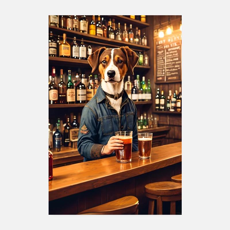 Hund in einer Bar Poster 20x30 cm