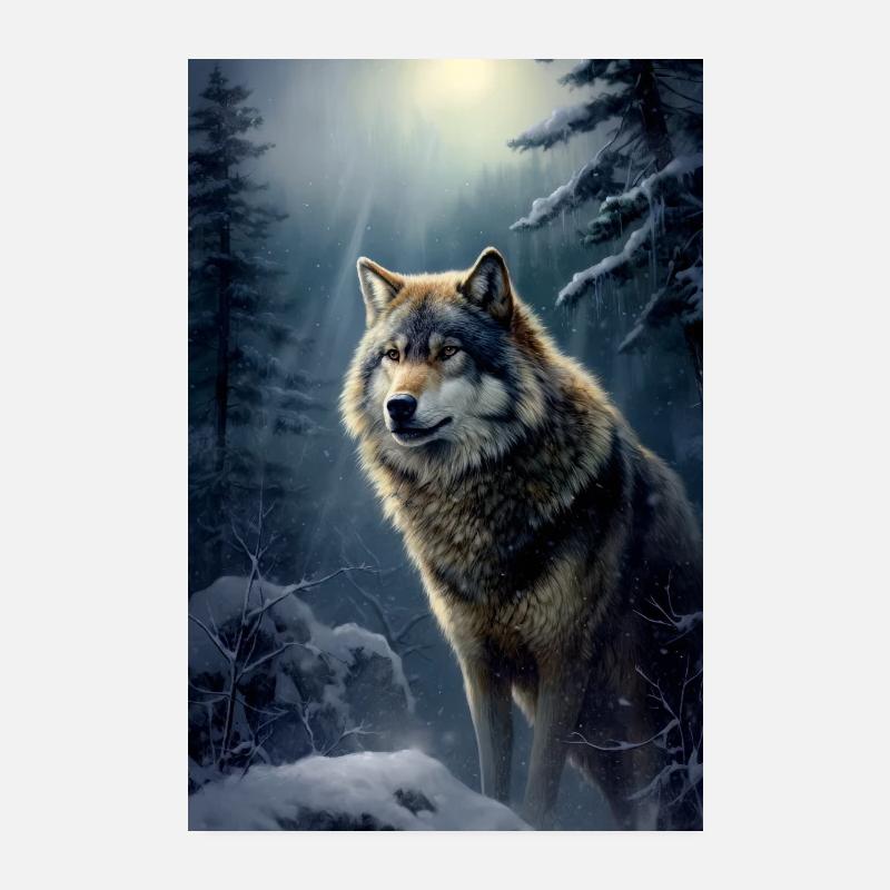 Der einsame Wolf - Poster 20x30 cm - Weiß
