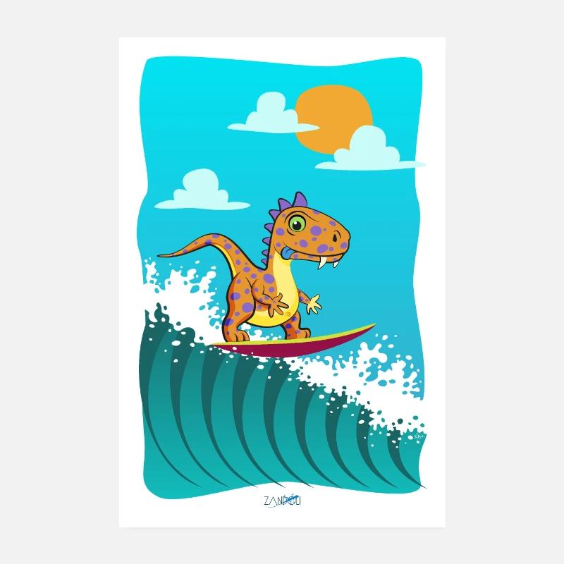 Dinosurf - Poster 20x30 cm - Weiß