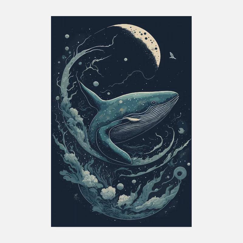 Chant de baleine au clair de lune, Rorqual bleu, Océan Poster 20 x 30 cm