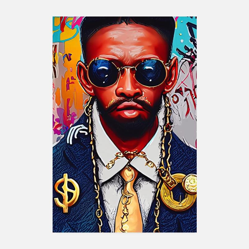 Modernes Pop-Art Gemälde | Mann mit Goldschmuck Poster 20x30 cm