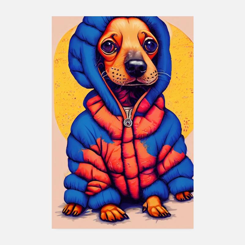 Pop-Art Dackel mit Oversized Puffer-Jacket Poster 20x30 cm
