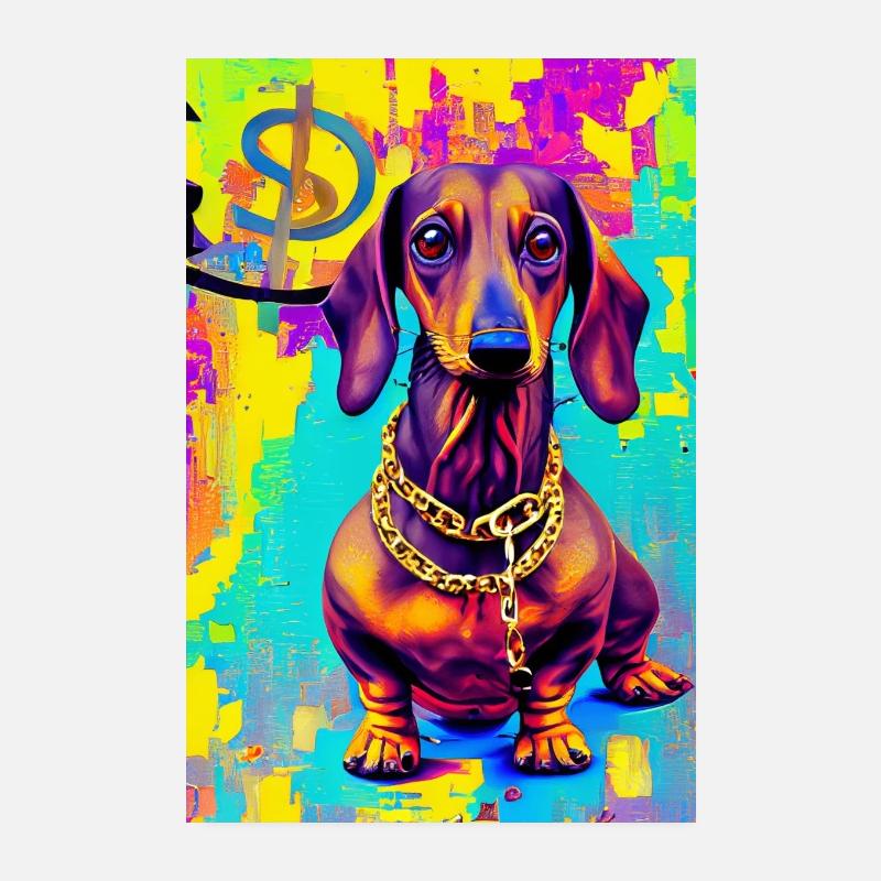 Modernes Pop-Art Print | Dachs mit Graffiti Bunt Poster 20x30 cm