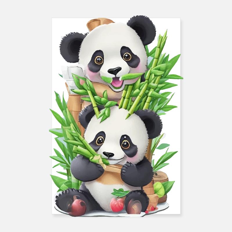 L’ours panda mange du bambou Poster 20 x 30 cm