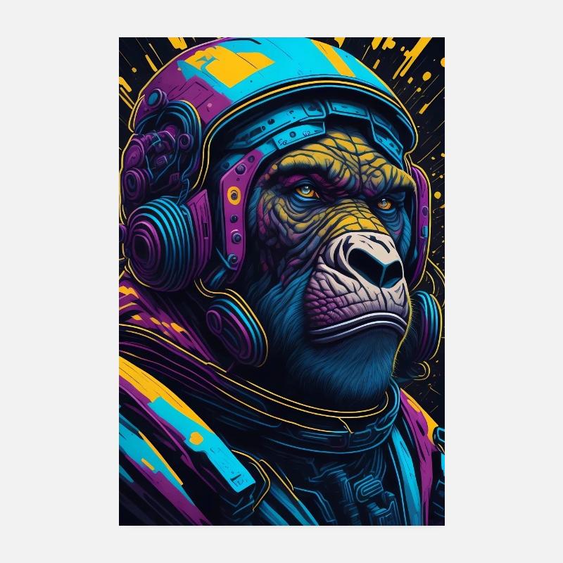 Monkey Astronaut Space Travel - Poster 20x30 cm - Weiß