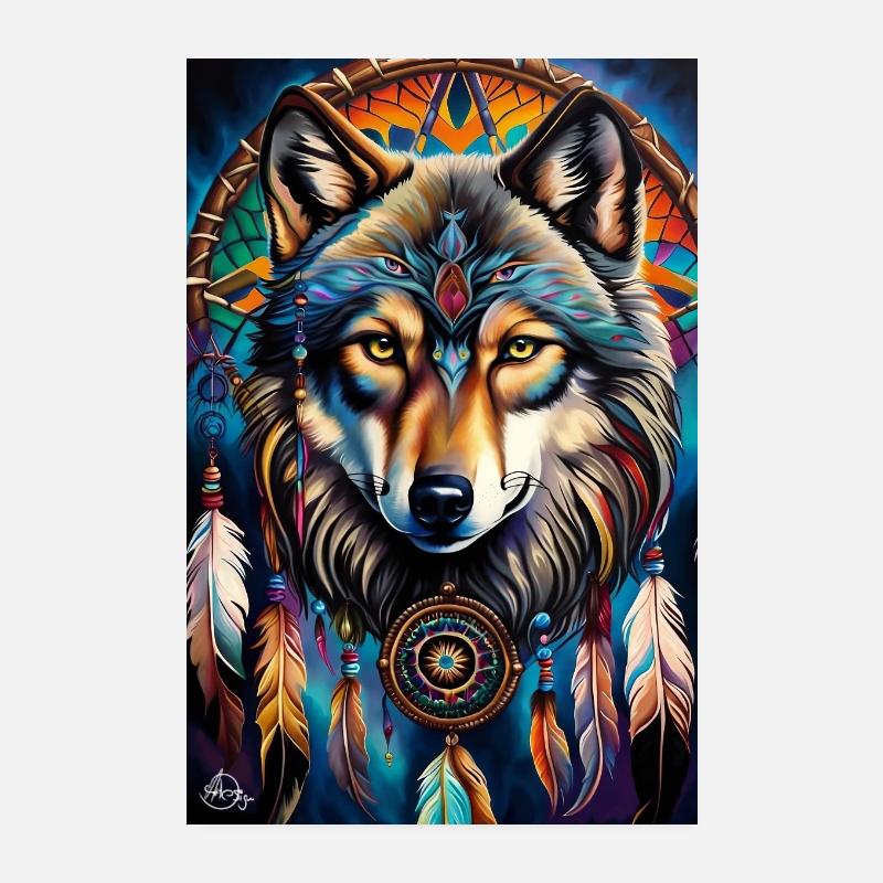 Dreamcatcher Wolf Poster Poster 8" x 12" (20x30 cm)