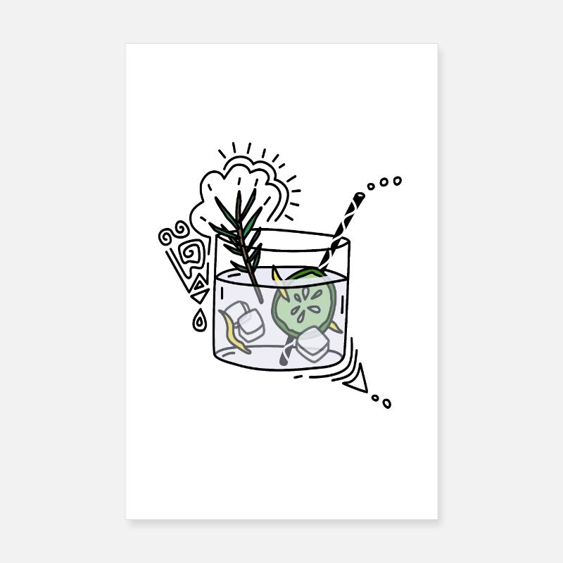 Gin T cocktail apéritif dans un verre au concombre Poster 20 x 30 cm