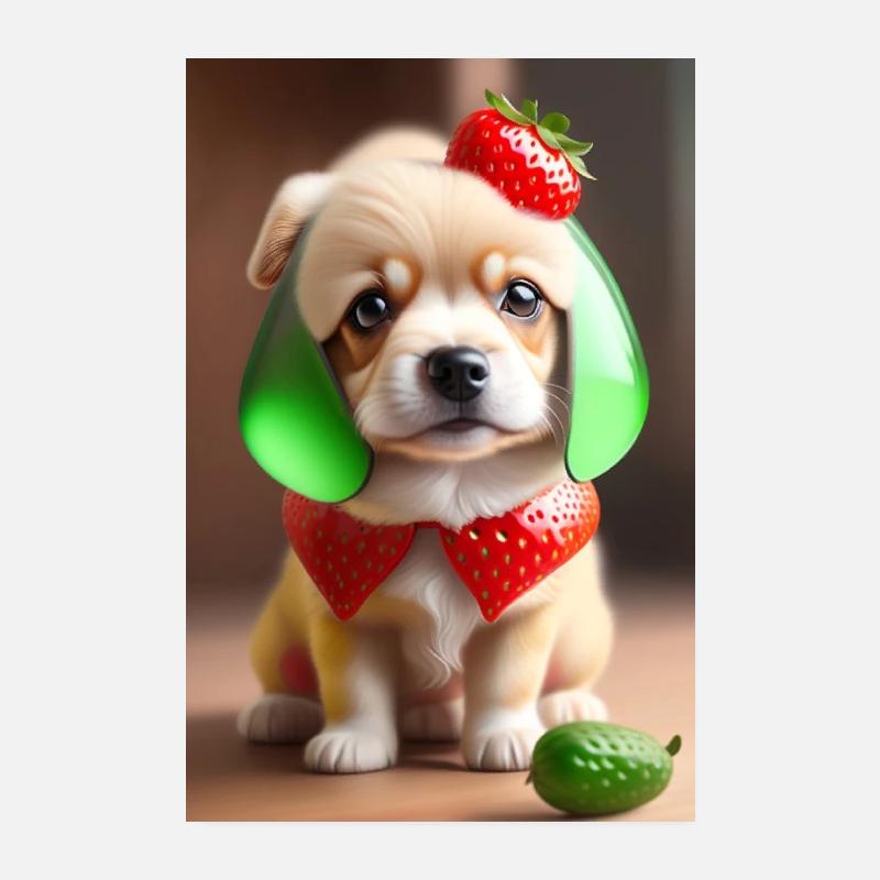 Süßer Hund mit Erdbeeren Poster 20x30 cm