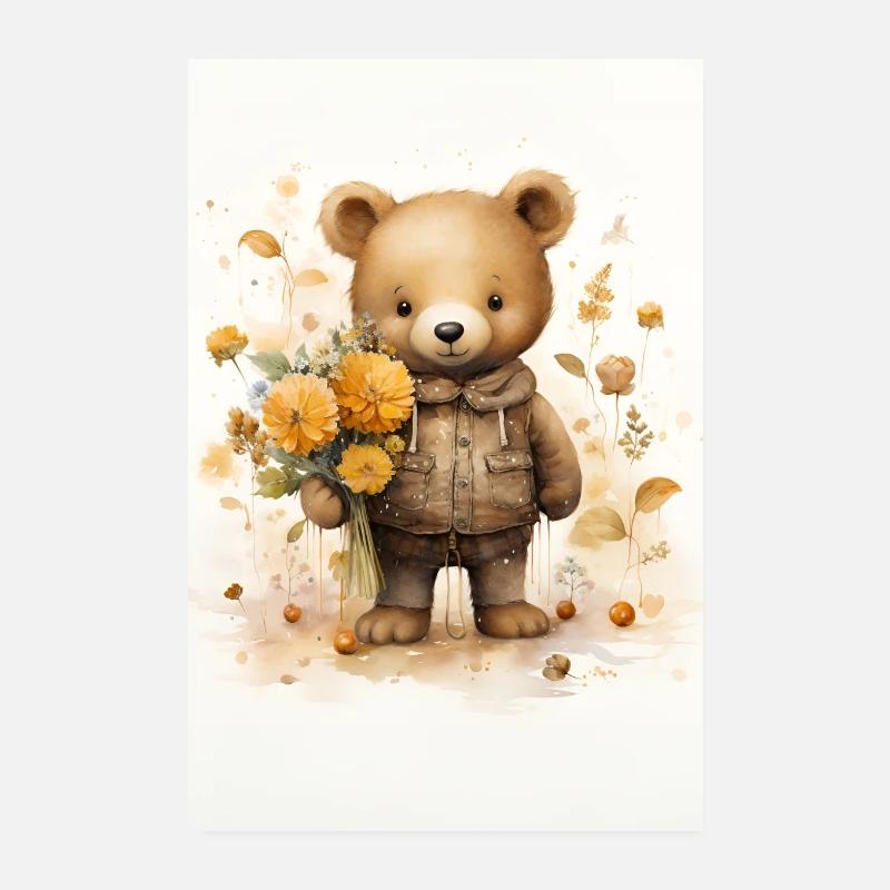 Bär mit Blumen Poster 20x30 cm