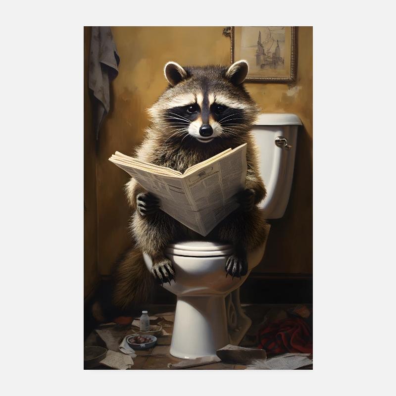 Waschbär auf Toilette - Poster 20x30 cm - Weiß