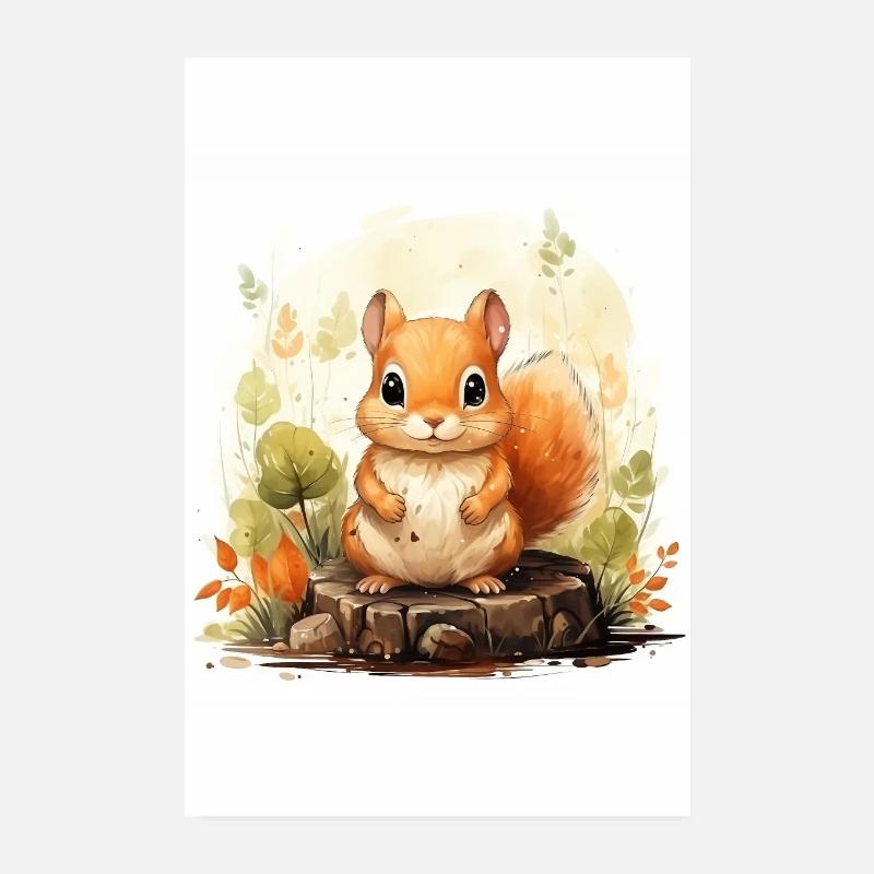 Eichhörnchen im Wald, handgemalt - Poster 2:3 Poster 20x30 cm
