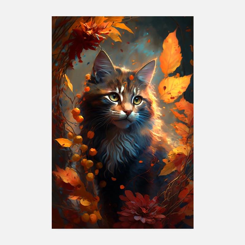 Chat dans le feuillage d’automne Poster 20 x 30 cm
