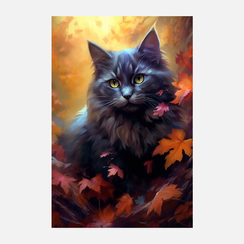 Katze im Herbst Poster 20x30 cm