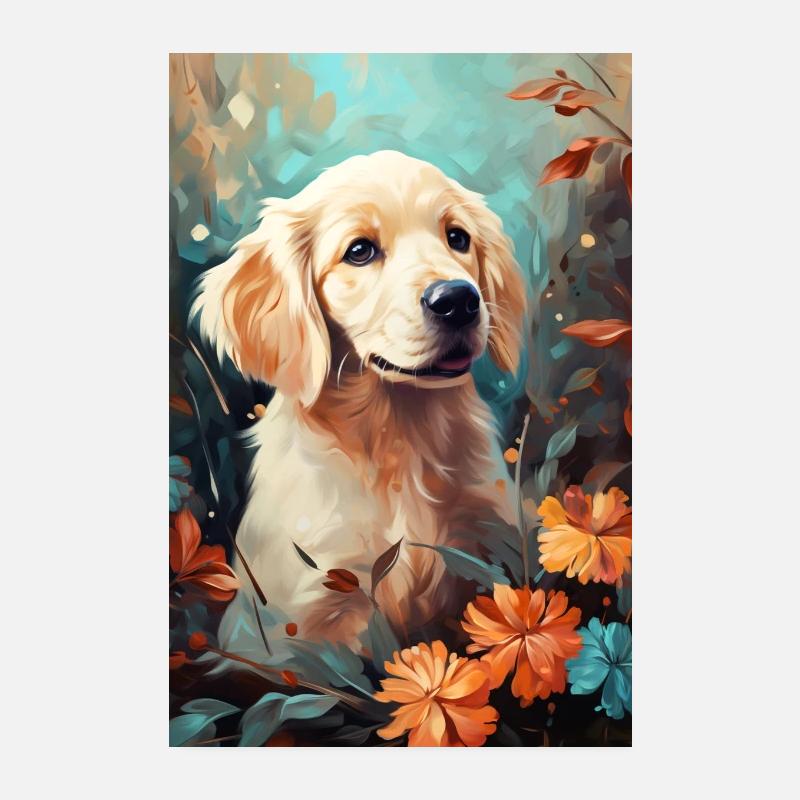 Chiot en automne Poster 20 x 30 cm