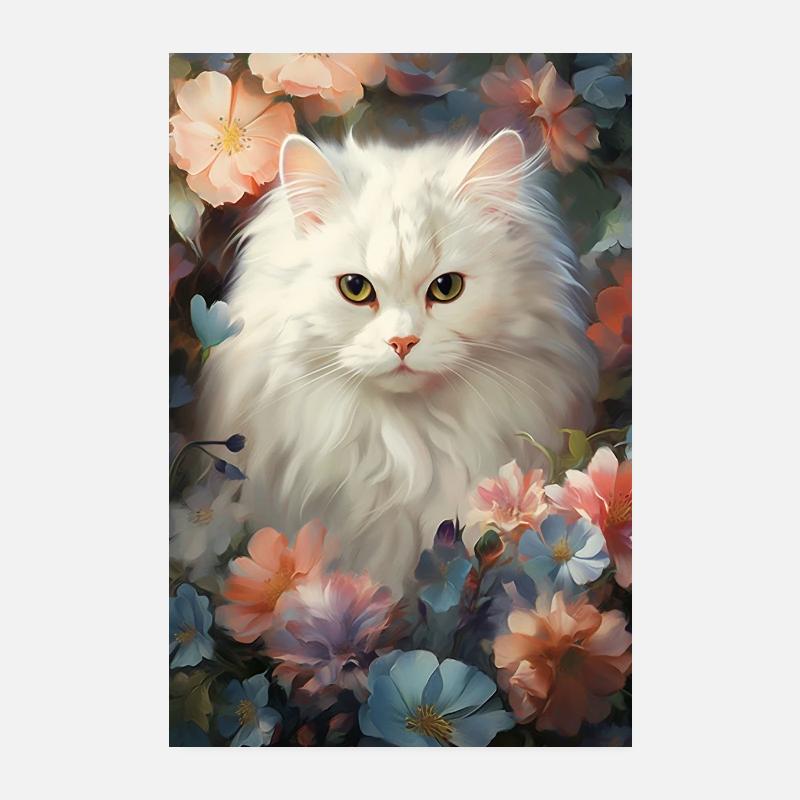 Chat dans le parterre de fleurs Poster 20 x 30 cm