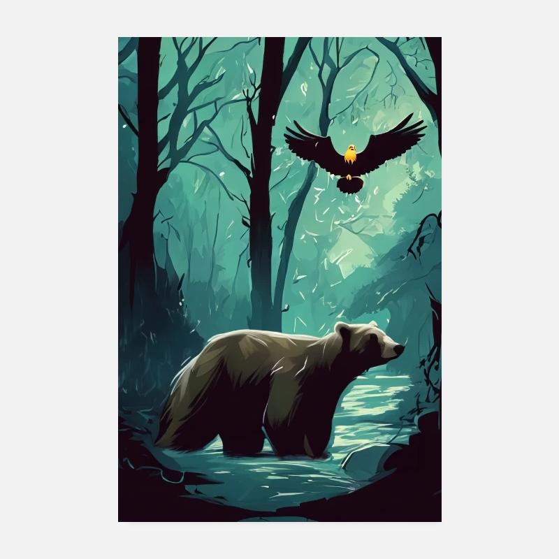 Dark Forest Animals Poster 8" x 12" (20x30 cm)