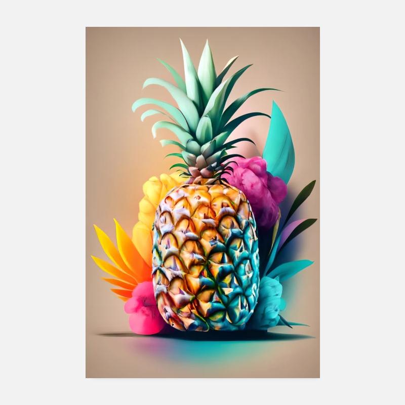 Bunte Ananas - Poster 20x30 cm - Weiß