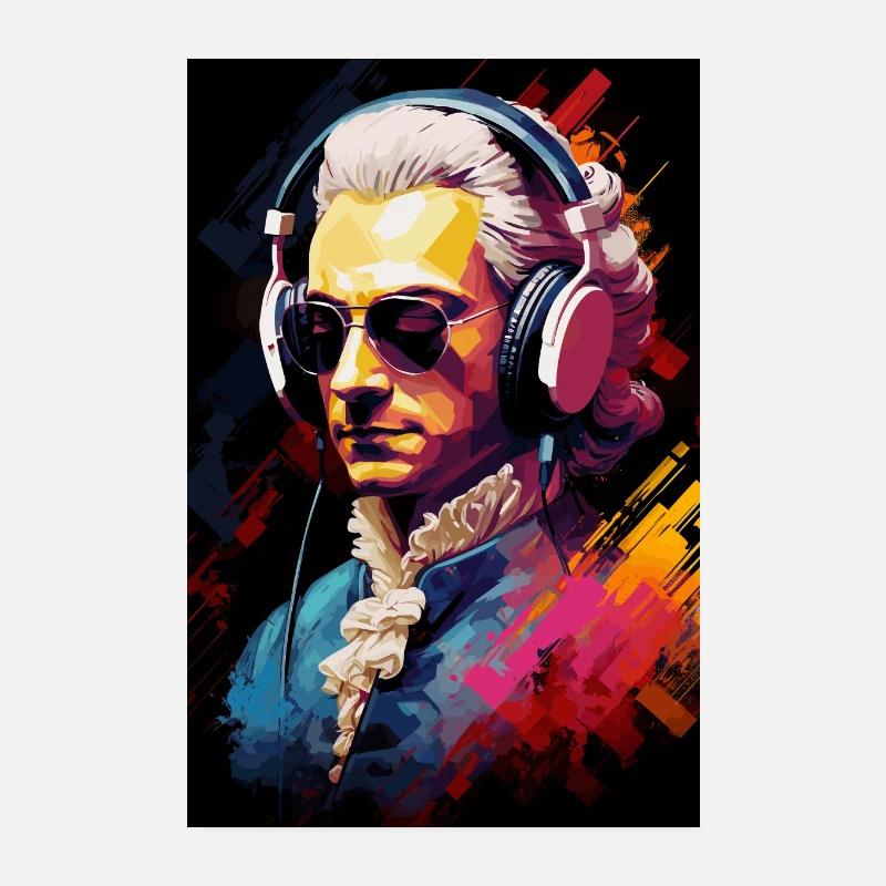 Bunter Mozart mit Kopfhörer Musik Musiker Poster 20x30 cm