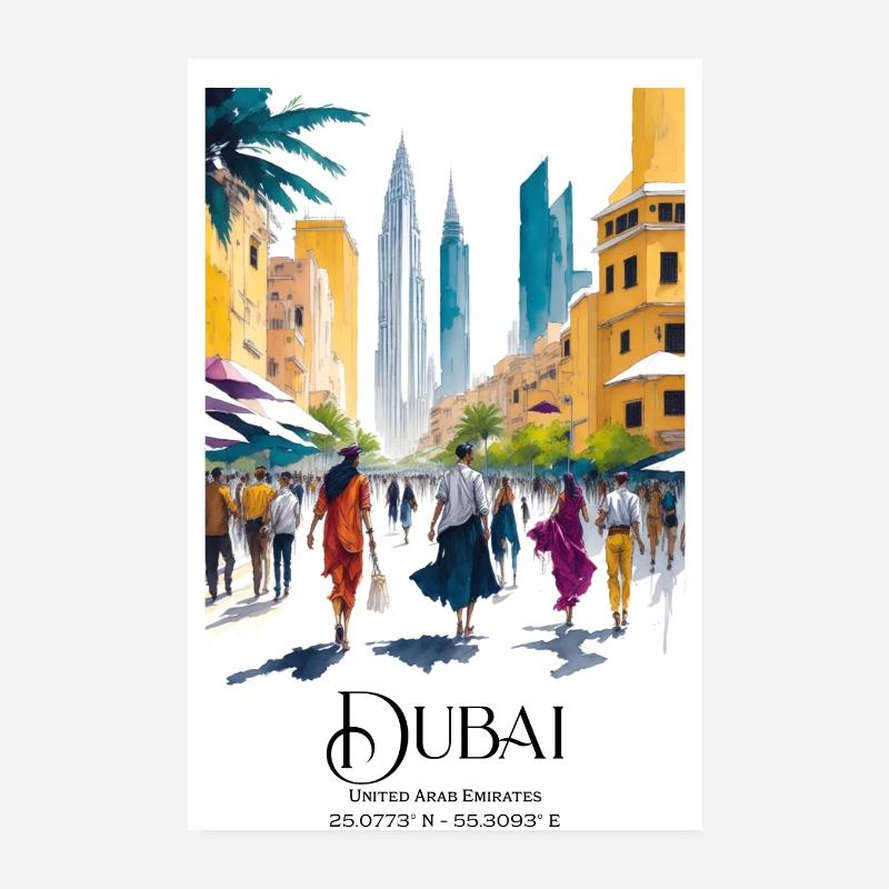 Les femmes au marché du souk devant Burj Khalifa à Dubaï - Poster 20 x 30 cm - blanc