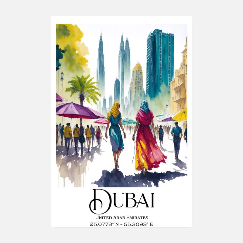 Les femmes au marché du souk devant Burj Khalifa à Dubaï Poster 20 x 30 cm