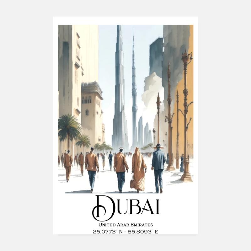 Les gens marchent devant le Burj Khalifa à Dubaï Poster 20 x 30 cm