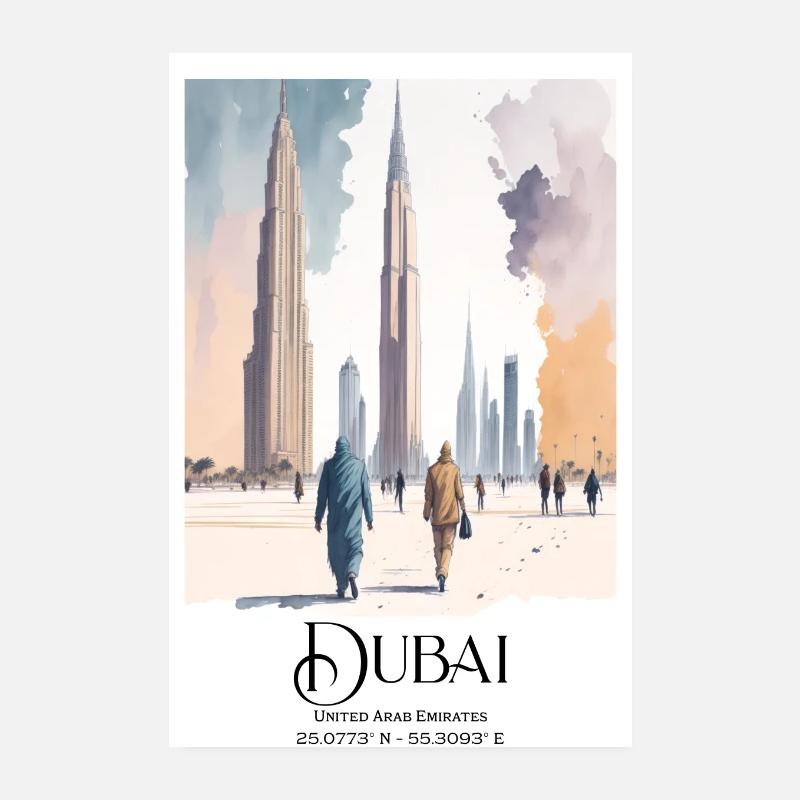Les gens marchent devant le Burj Khalifa à Dubaï Poster 20 x 30 cm