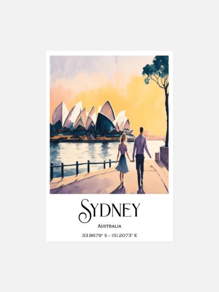 Aquarelle Sydney Lovers Harbor Opéra Coucher de soleil - Poster 20 x 30 cm - blanc - Devant