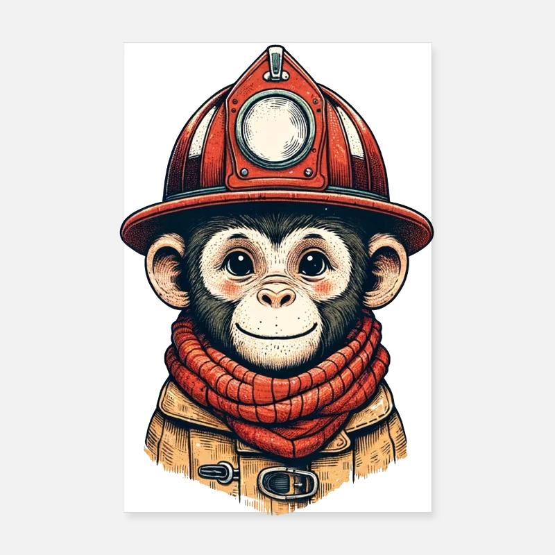 Pompier singe | Sapeurs-pompiers Äffle Poster 20 x 30 cm
