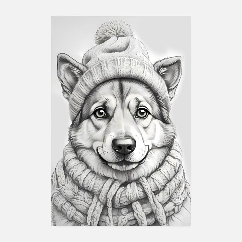 Chien de berger avec chapeau et écharpe Poster 20 x 30 cm